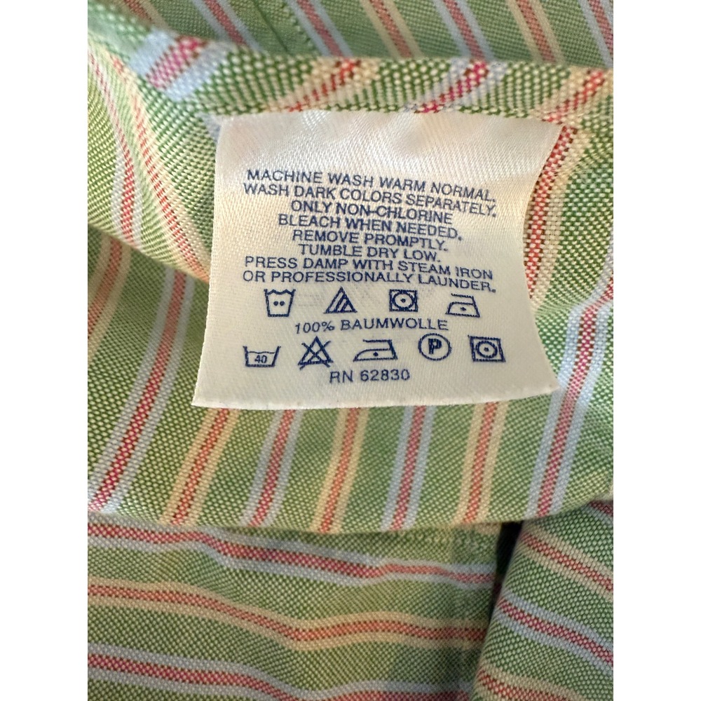 Lands' End Original Oxford Button Down Shirt Size 16.5 / 32 Green Pink Stripe - Picture 8 of 8